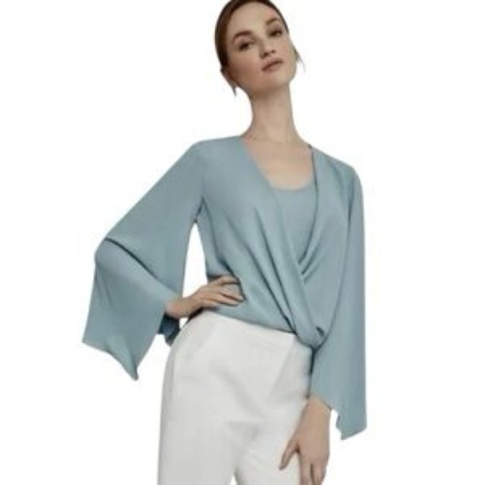 BCBG Light Blue Draped Blouse